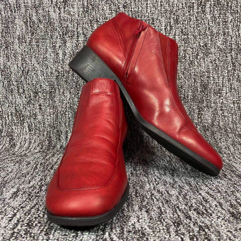 VTG Decoys by Auditions Ankle Booties Women 10N Salsa Red Leather Low Block Heel